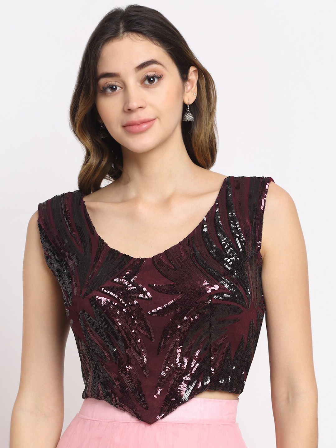 

Grancy Women Purple Embellished Velvet Saree Blouse