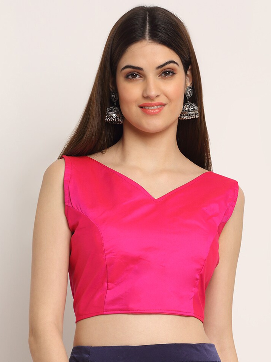 

Grancy Fuchsia Pink Solid Dupion Silk Saree Blouse