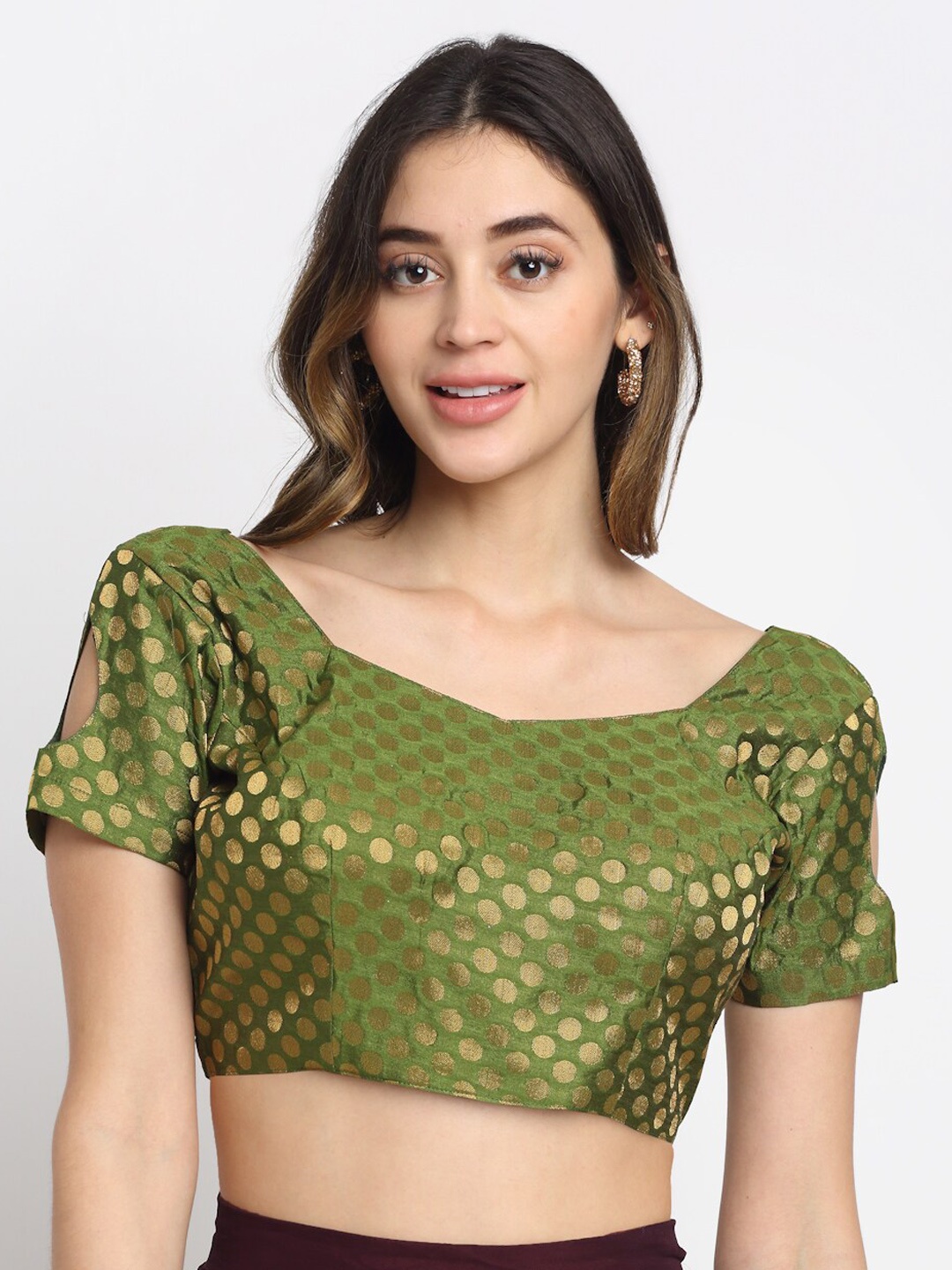 

Grancy Women Green Printed Silk Saree Blouse