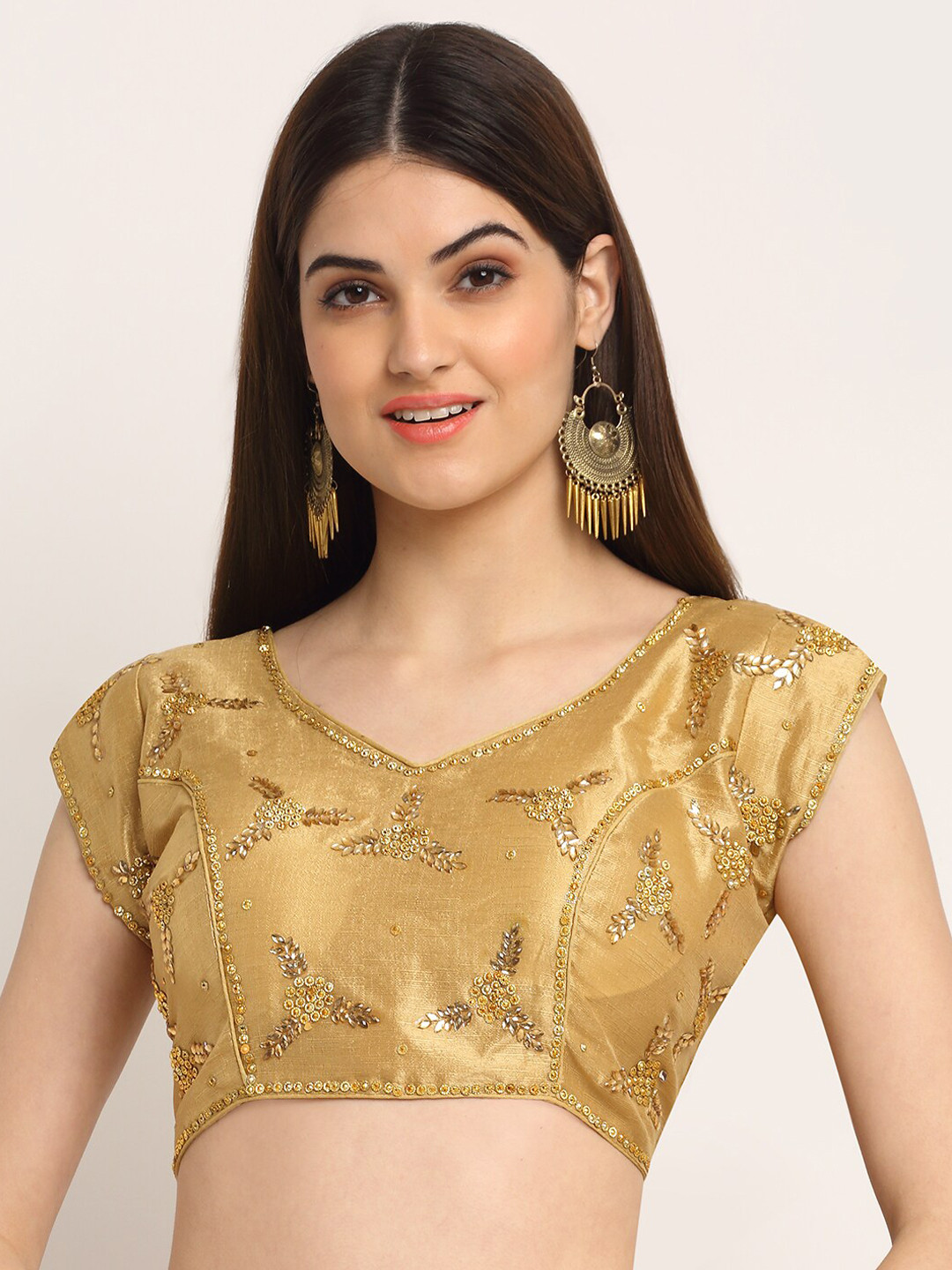 

Grancy Golden Embellished Saree Blouse, Gold