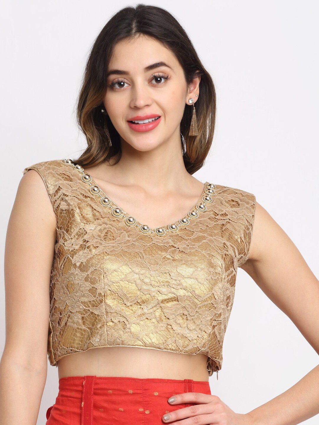 

Grancy Golden Colored Embellished Saree Blouse, Gold