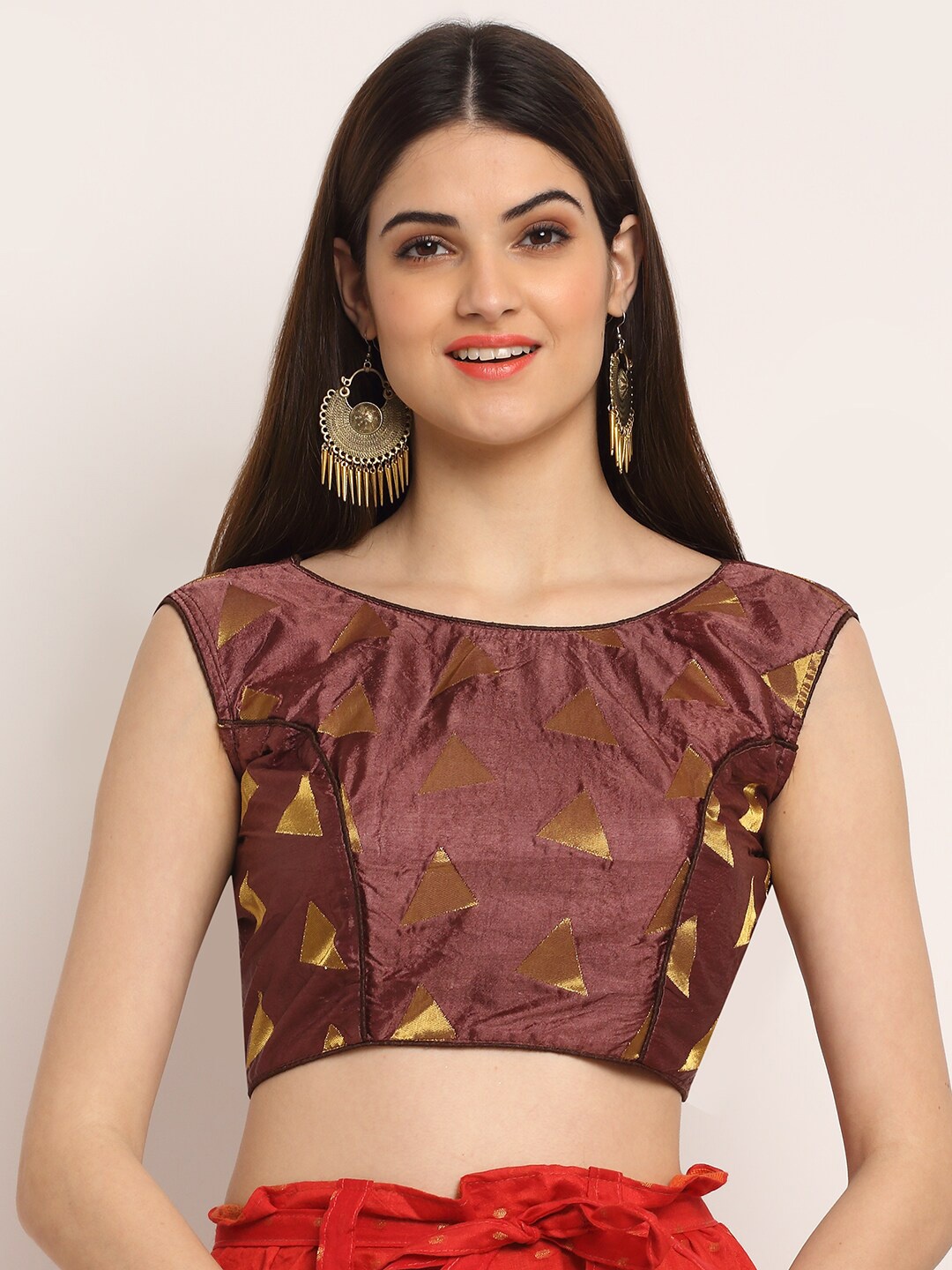 

Grancy Brown Printed Silk Saree Blouse