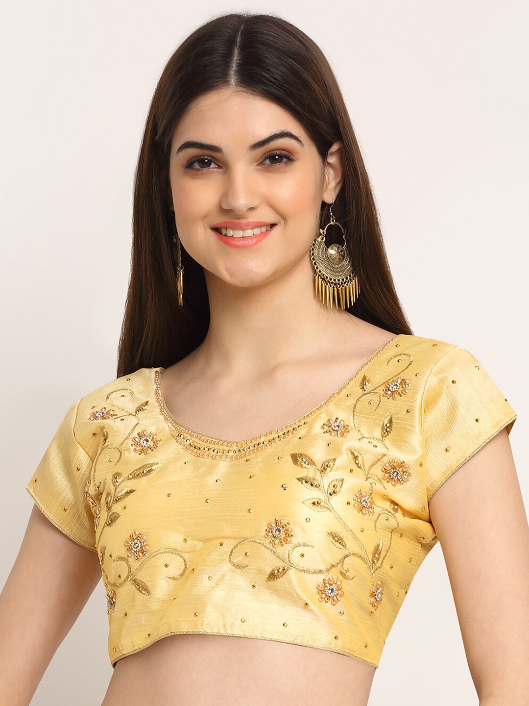 

Grancy Golden-Colored EmbroideredSaree Blouse, Gold