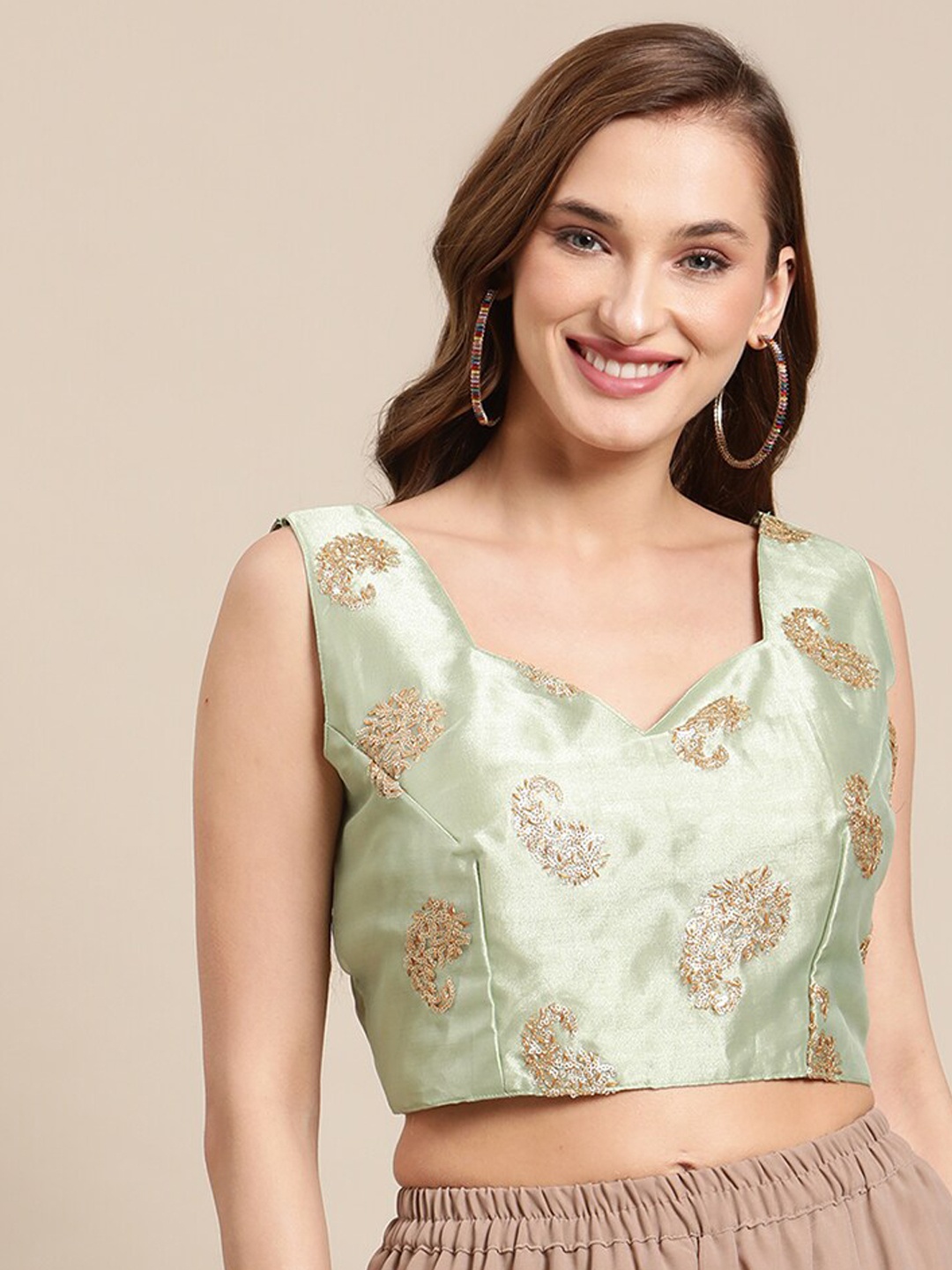

Grancy Women Sea Green Sequin Work Silk Saree Blouse
