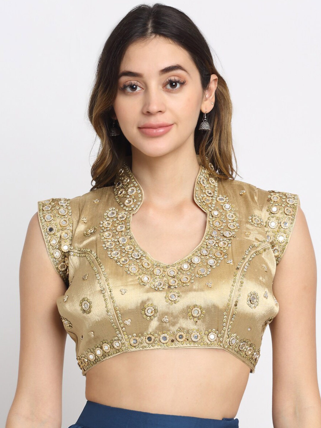 

Grancy Women Golden Embroidered Saree Blouse, Gold