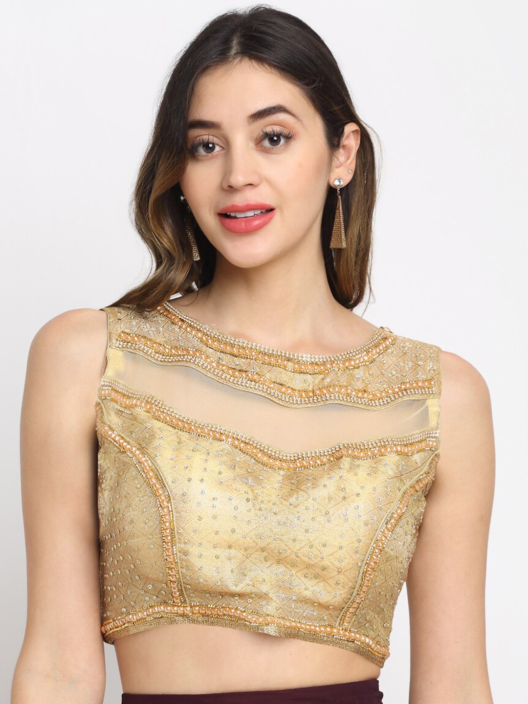 

Grancy Golden-Colored Embroidered Saree Blouse, Gold