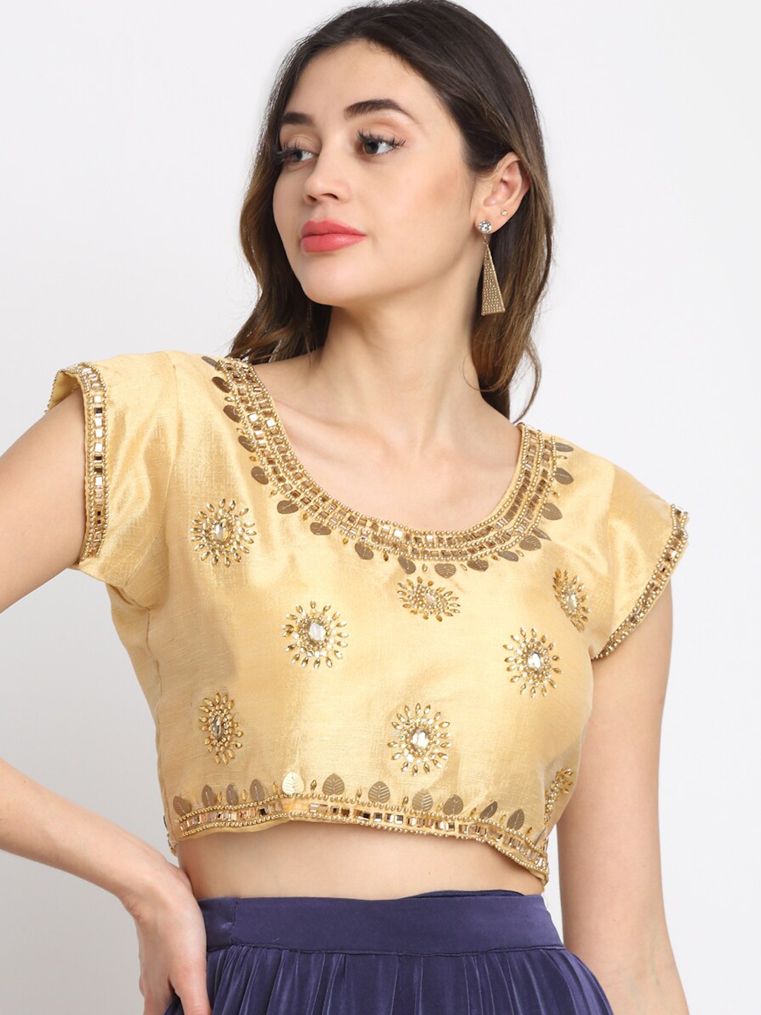 

Grancy Women Gold Embroidered Saree Blouse