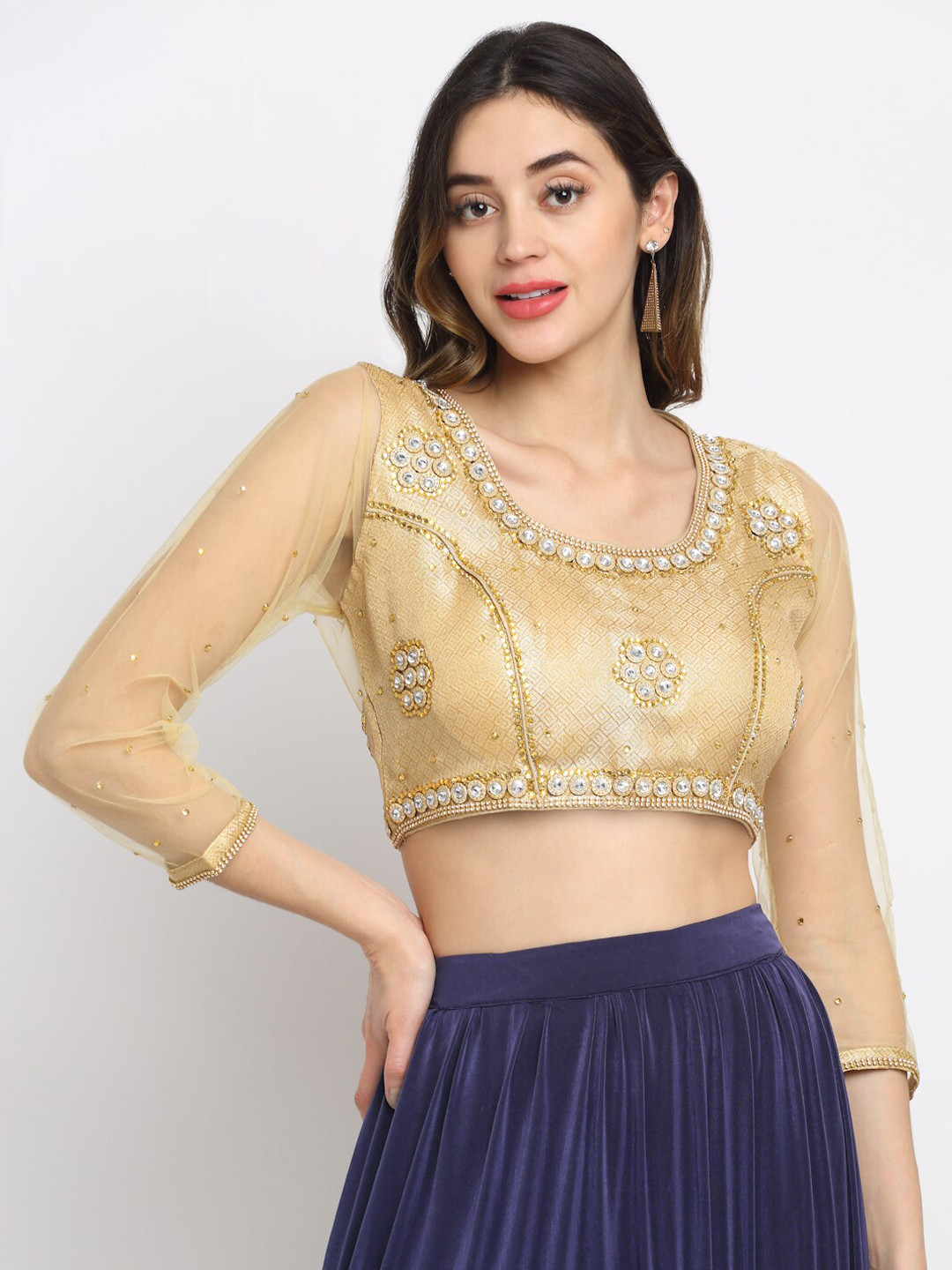 

Grancy Women Gold Embroidered Saree Blouse