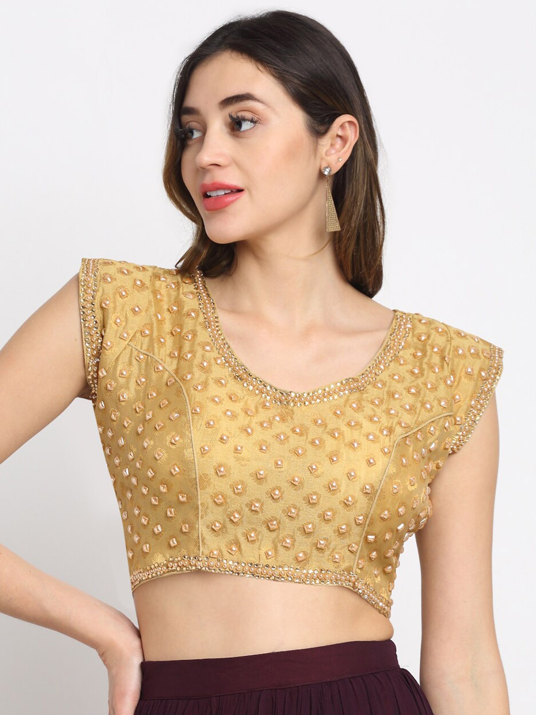

Grancy Golden Embroidered Silk Saree Blouse, Gold