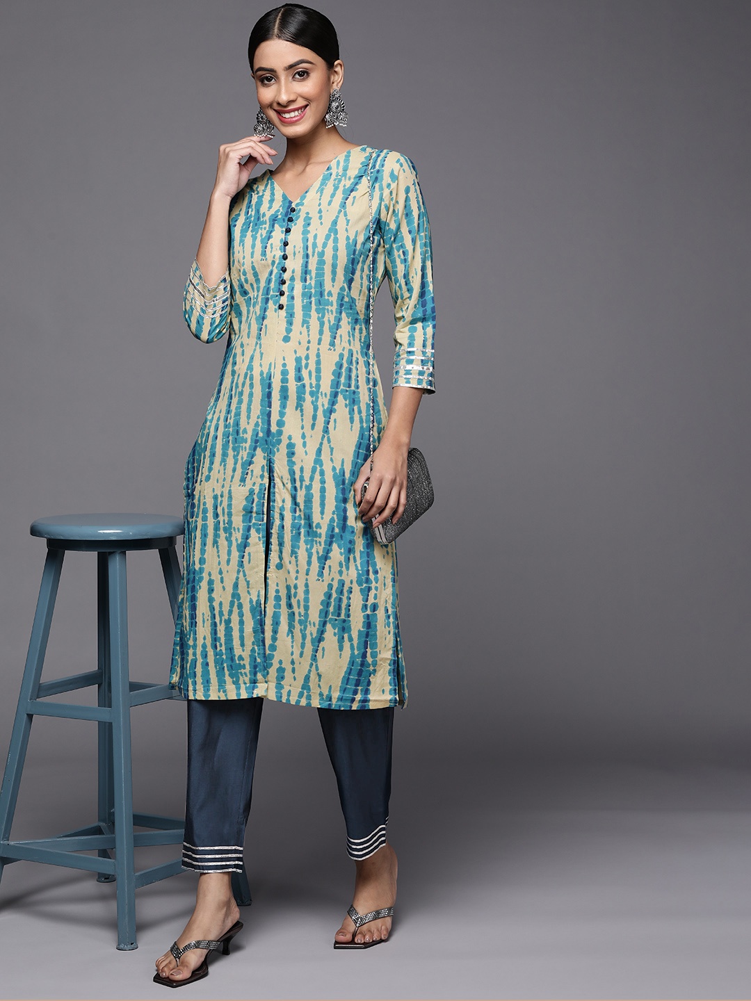 

Indo Era Women Blue Dyed Kurta with Palazzo