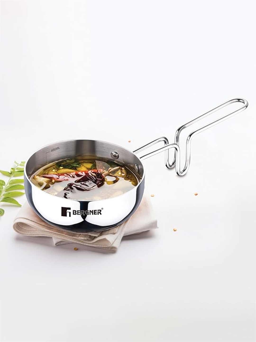 

BERGNER Induction Bottom Tripro TriPly Stainless Steel Tadka Pan 500ml, Silver