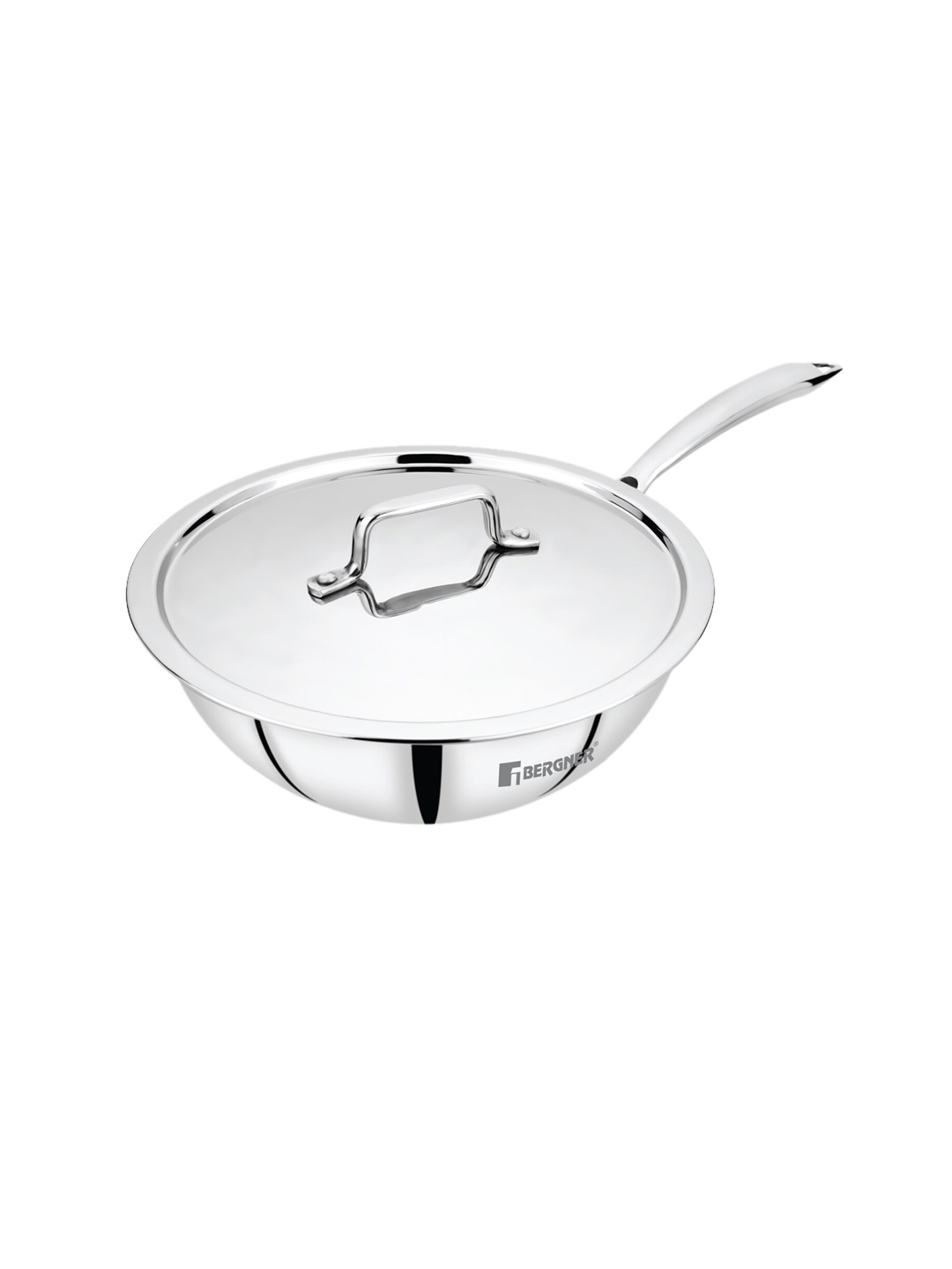 

BERGNER Silver Toned Solid Stainless steel Dishwaher safe Kadai With Lid 3.1L