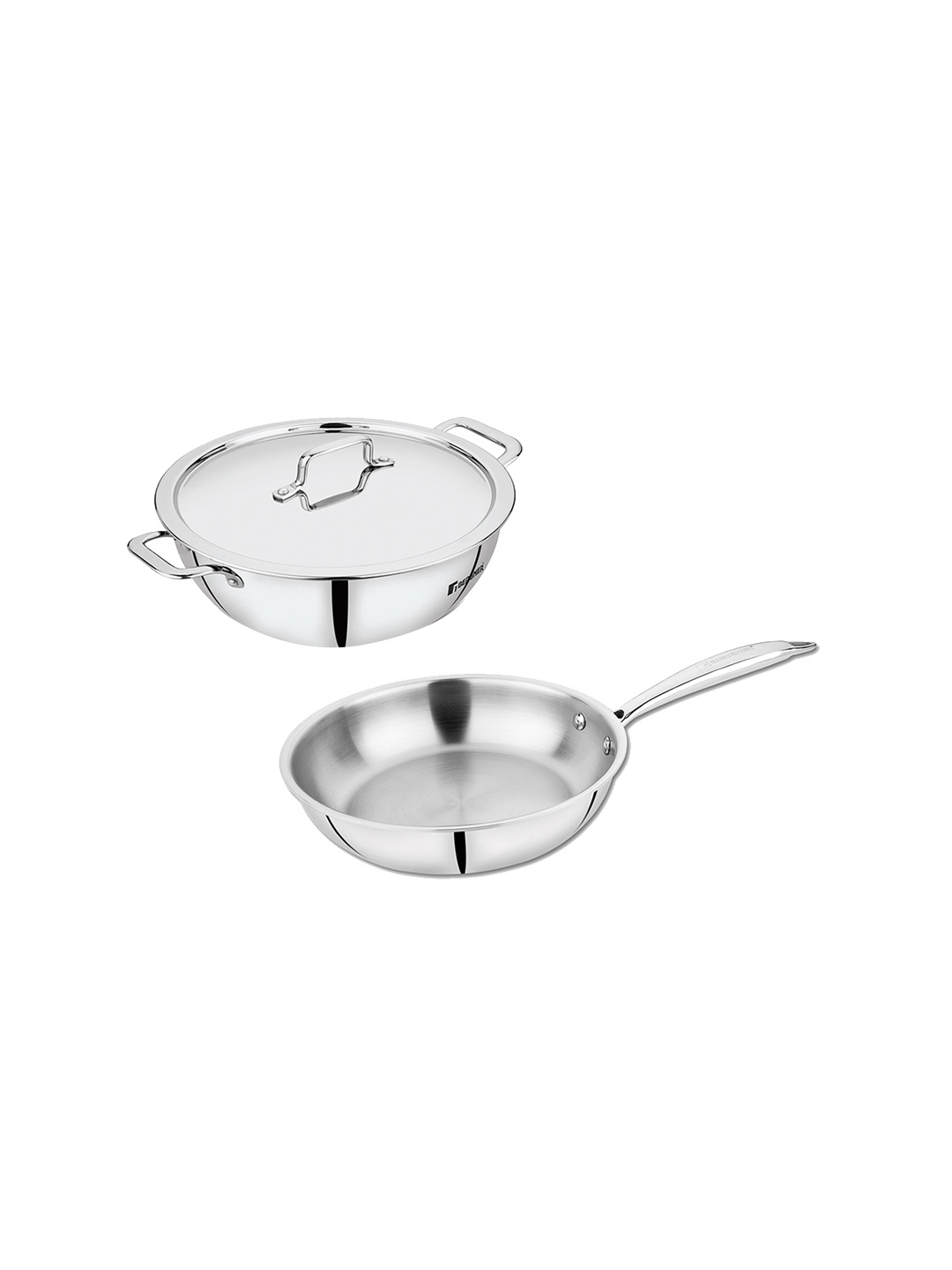 

BERGNER Set Of 3 Tripro TriPly Stainless Steel Induction Base Kadai With Lid And Fry Pan, Silver