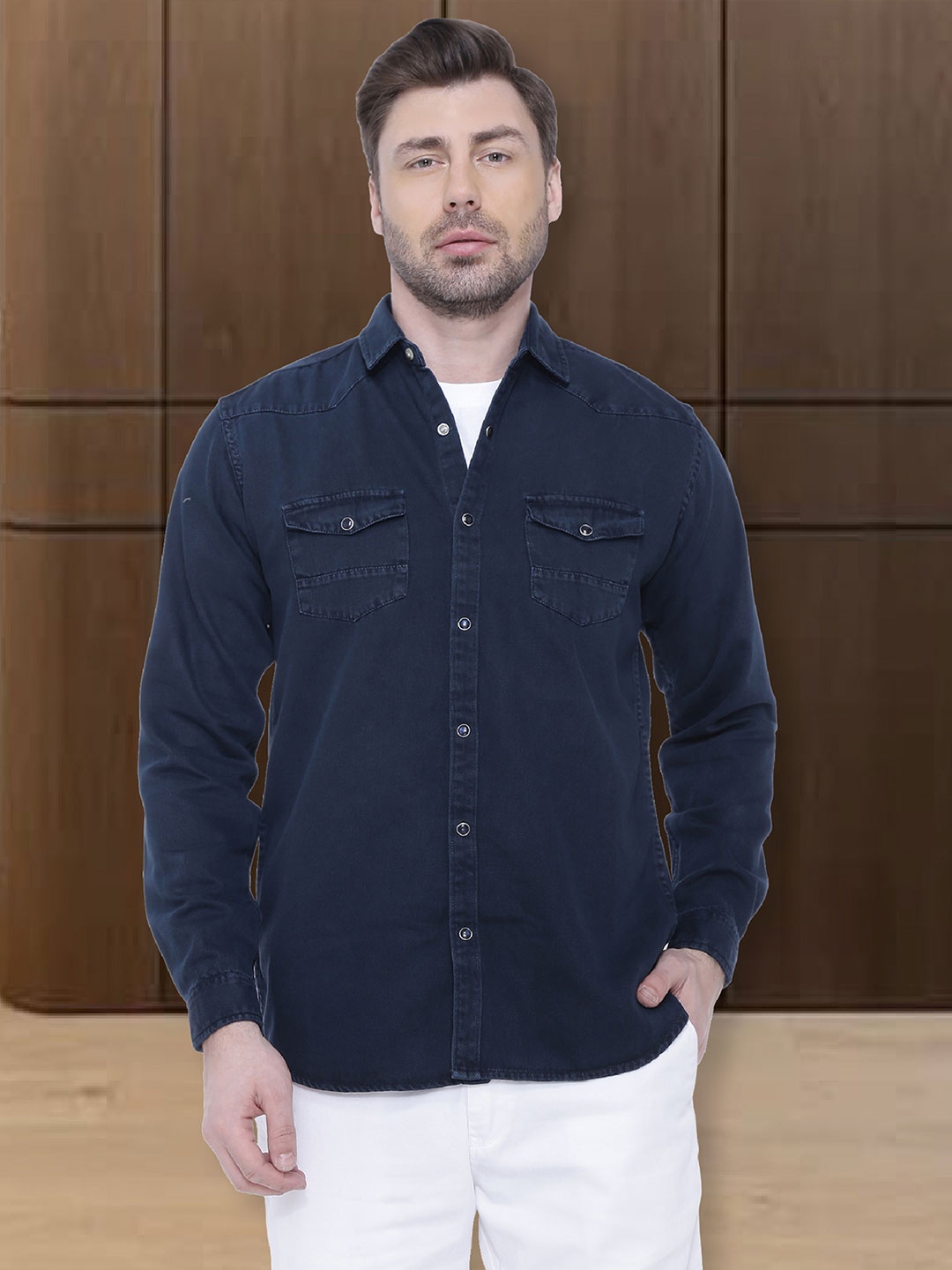 

Kuons Avenue Men Blue Solid Smart Slim Fit Pure Cotton Casual Shirt