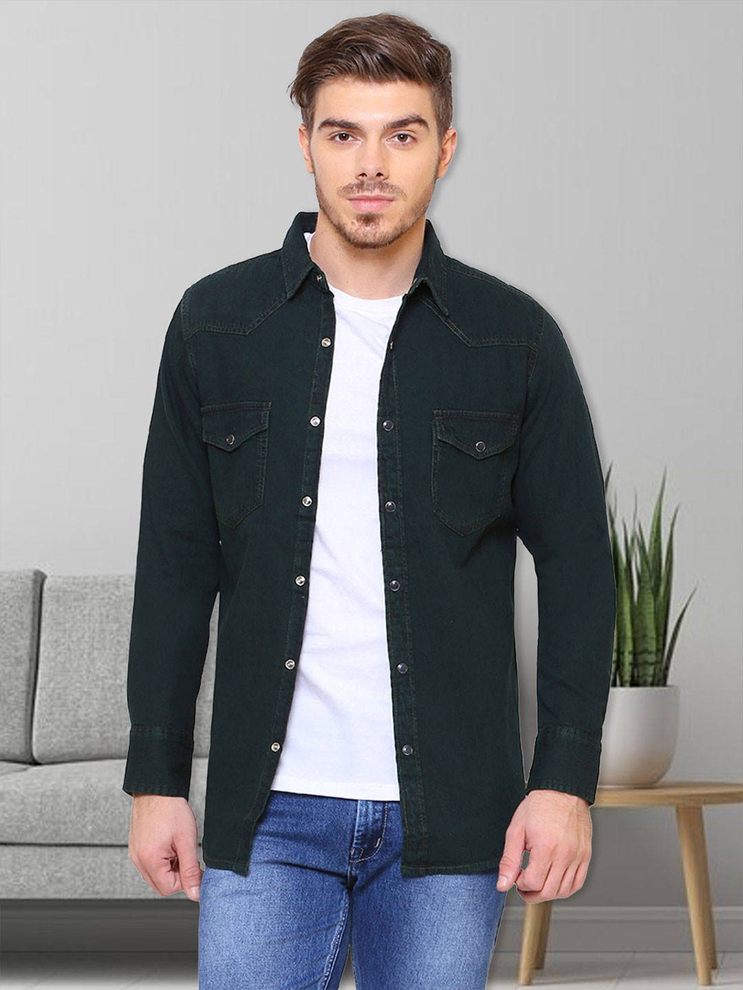 

Kuons Avenue Men Green Solid Smart Slim Fit Pure Cotton Casual Shirt