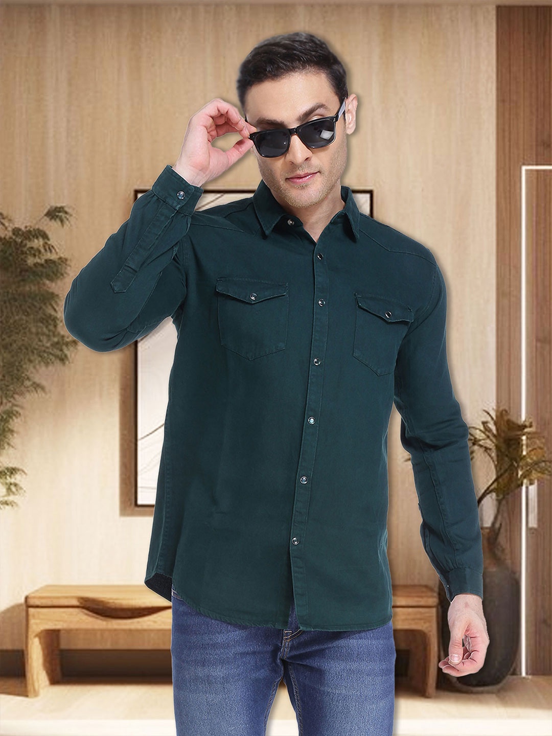 

Kuons Avenue Men Green Solid Smart Slim Fit Casual Shirt