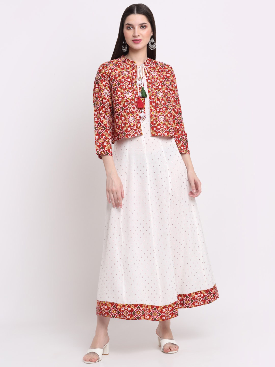 

KALINI Women White & Red Printed Anarkali Kurta