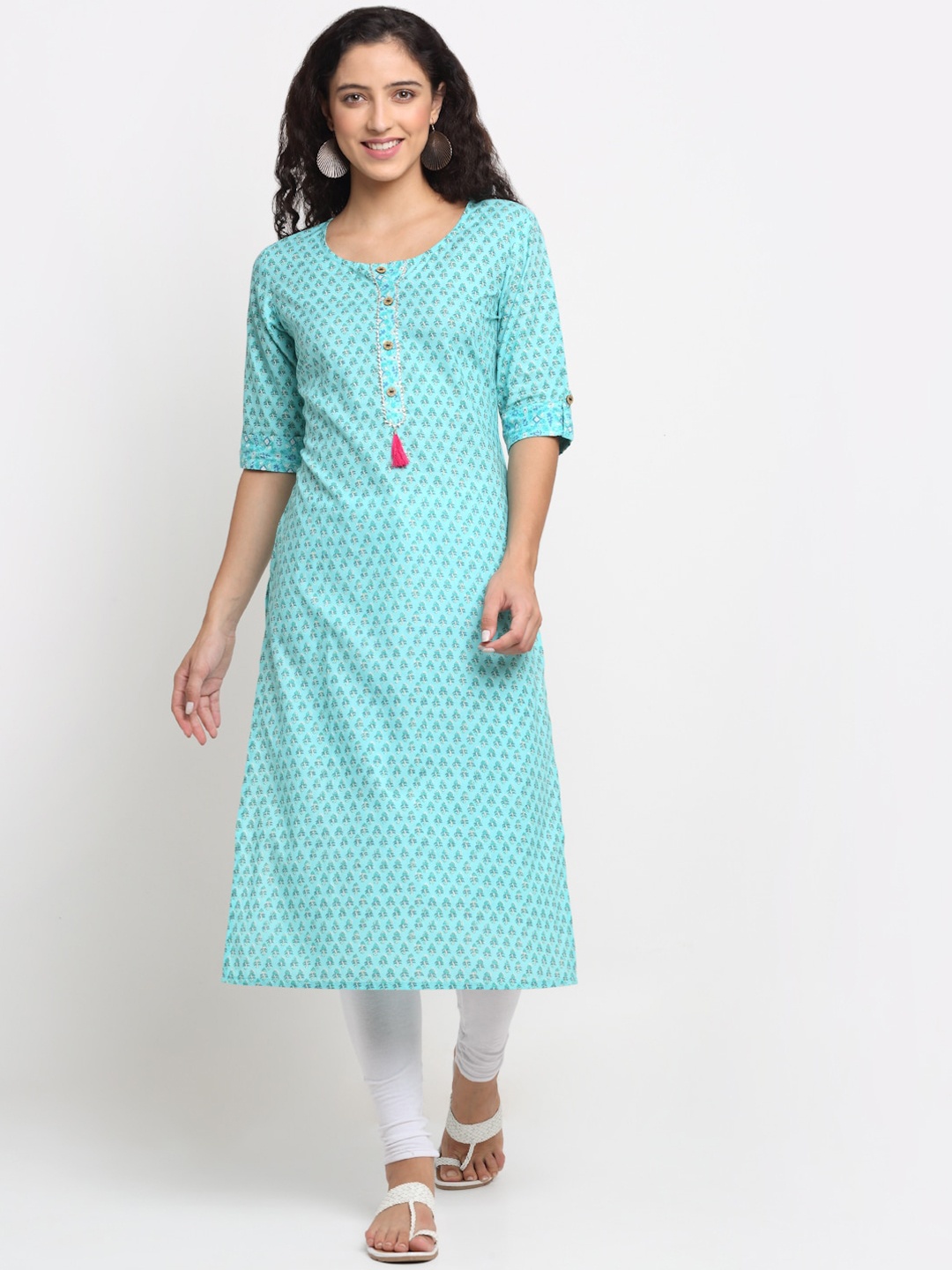 

KALINI Women Turquoise Blue Geometric Printed Gotta Patti Kurta