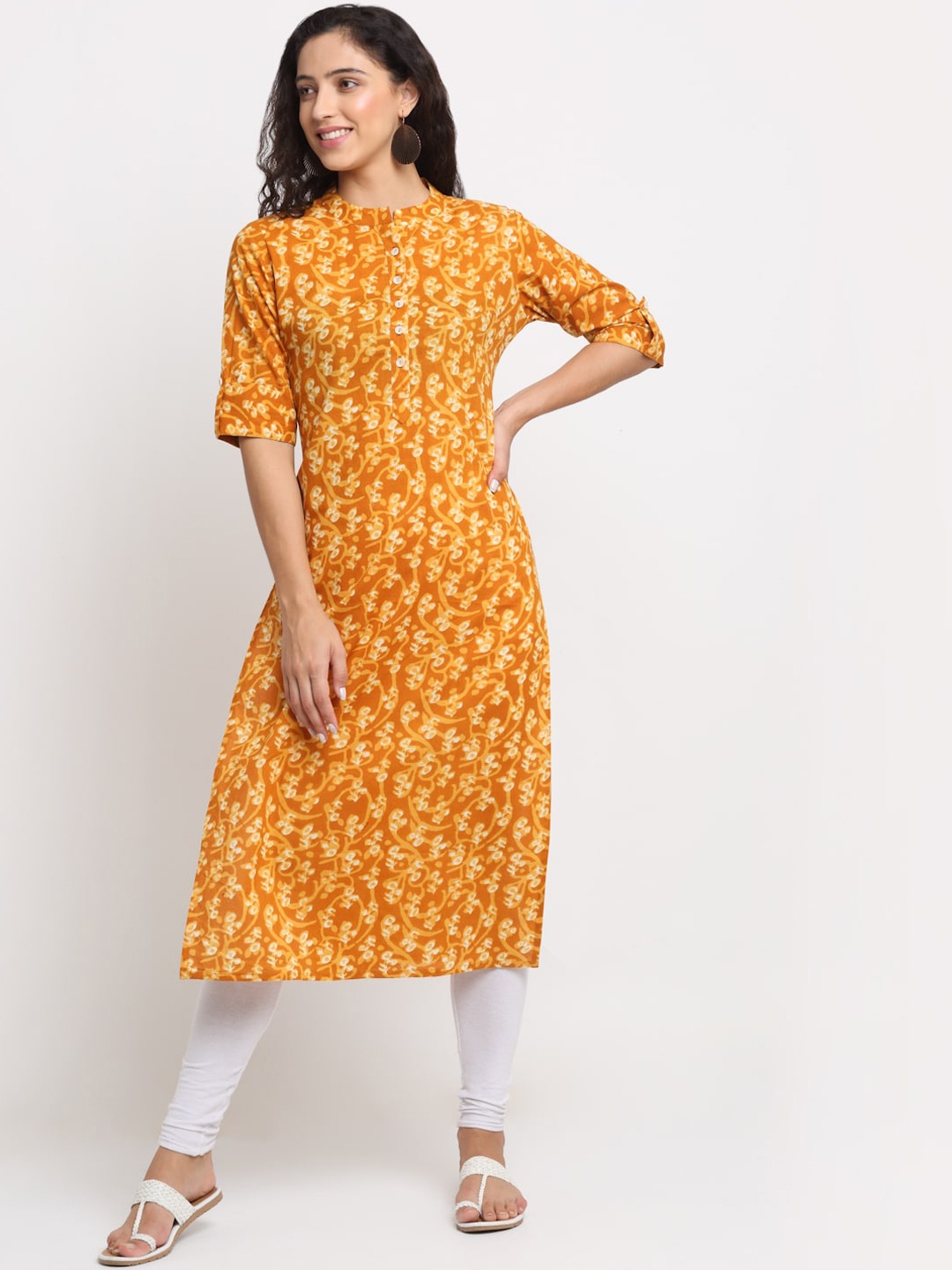 KALINI Women Mustard Yellow Printed Kurta