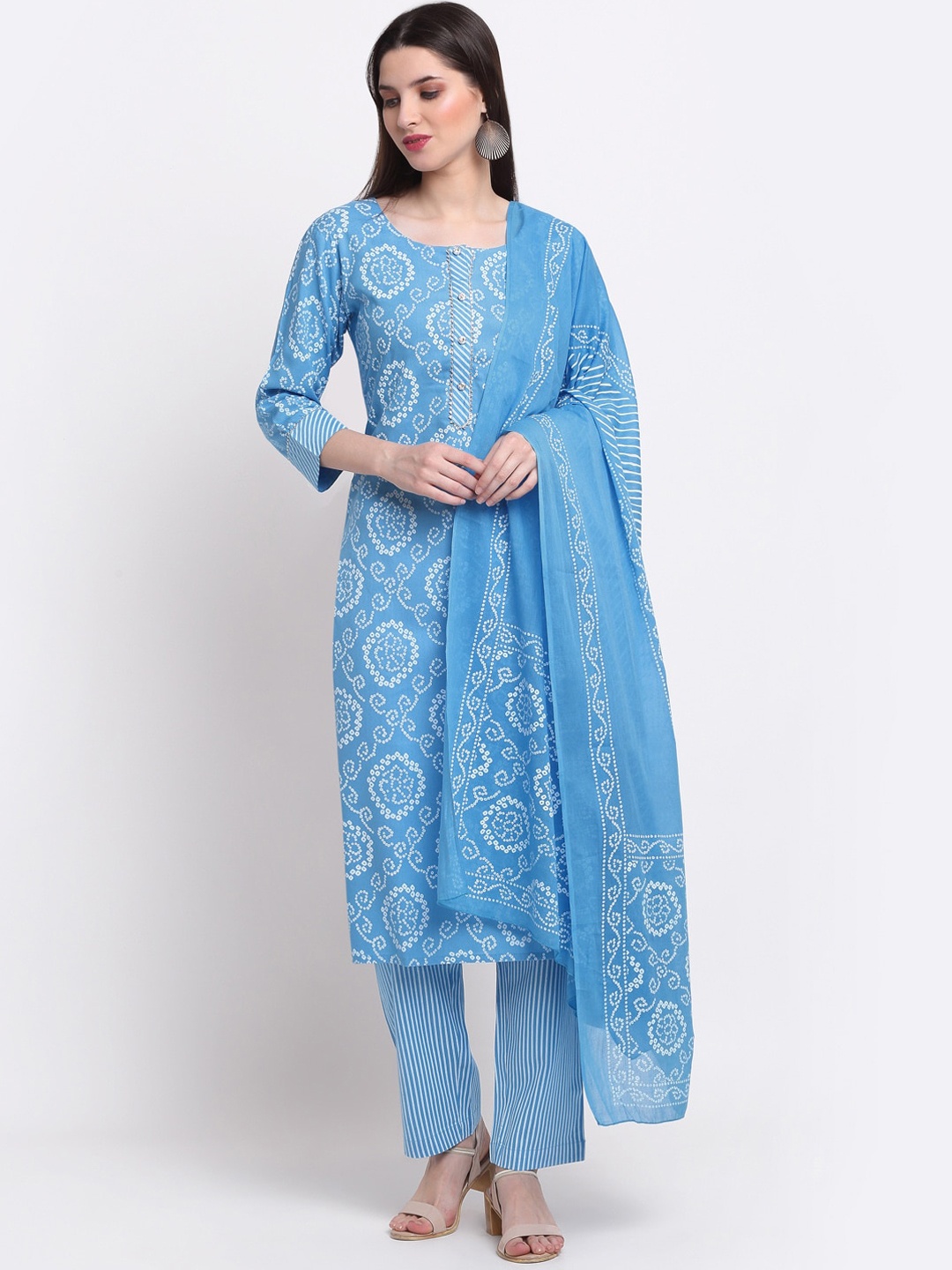 

KALINI Women Turquoise Blue Ethnic Motifs Printed Kurta with Trousers & With Dupatta