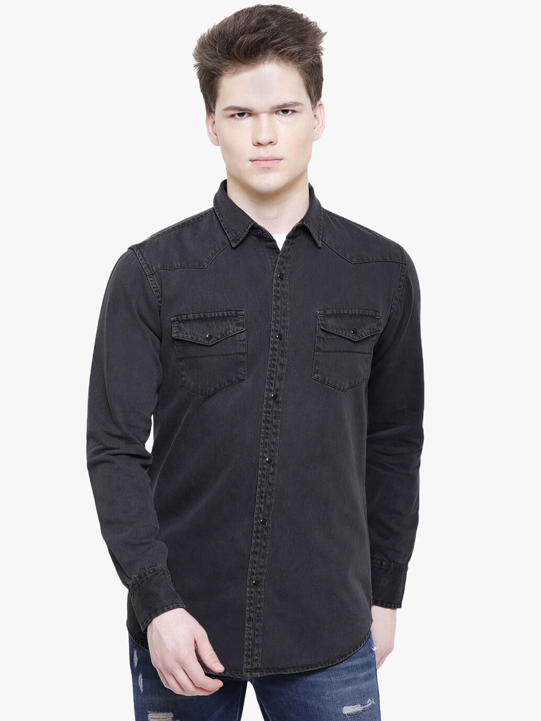 

Kuons Avenue Men Charcoal Smart Slim Fit Casual Shirt