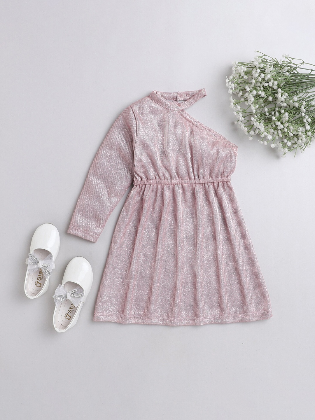 

taffykids Girls Pink Embellished One Shoulder Dress