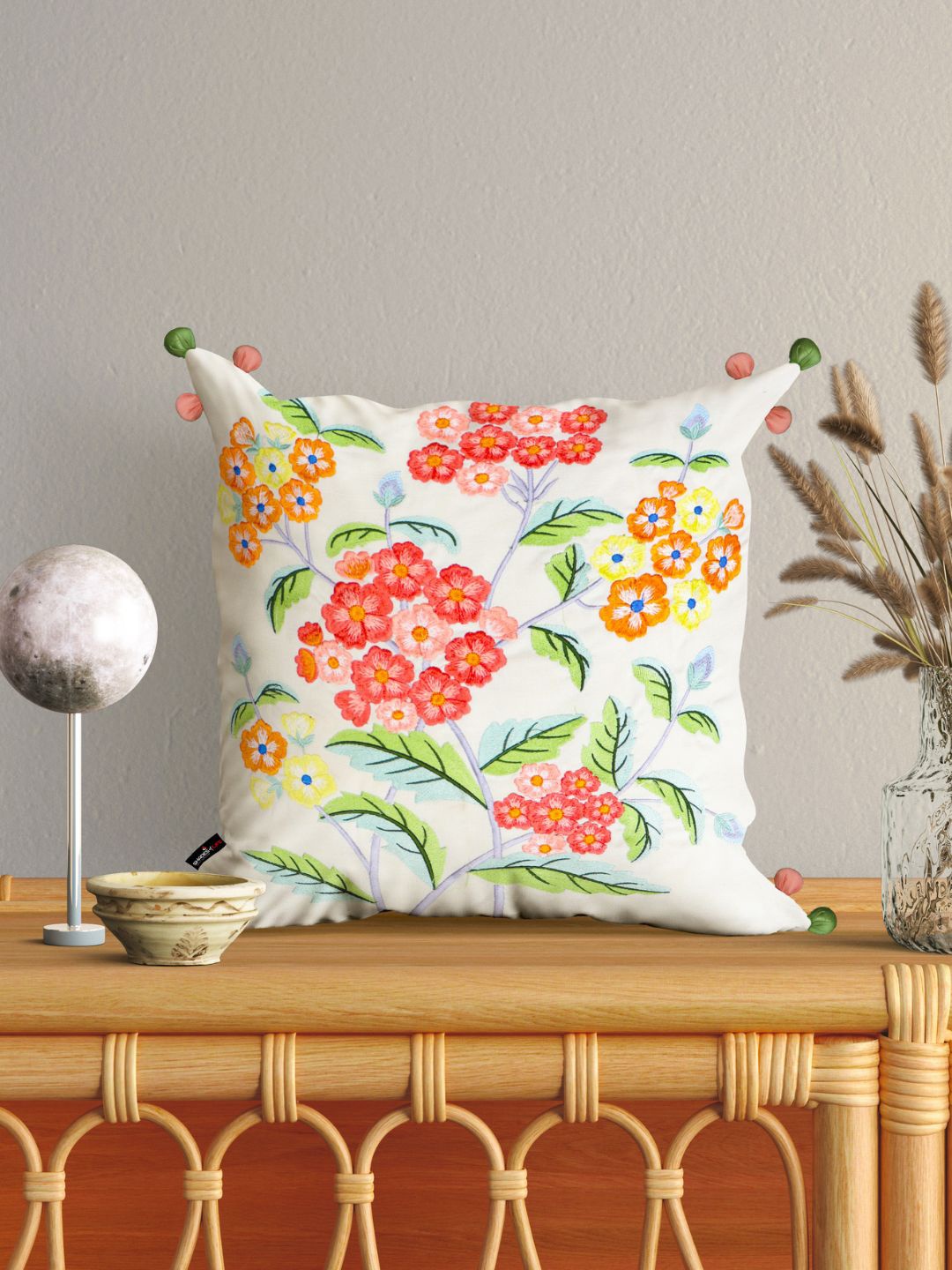 

SHADES of LIFE White & Pink Set of 2 Floral Square Cushion Covers