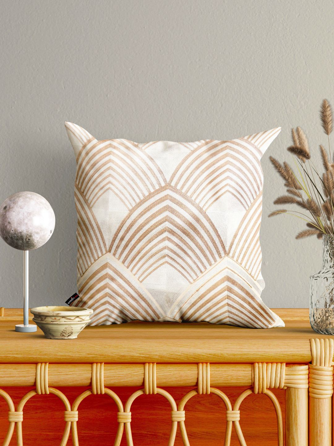 

SHADES of LIFE Beige & Grey Set of 2 Geometric Square Cushion Covers