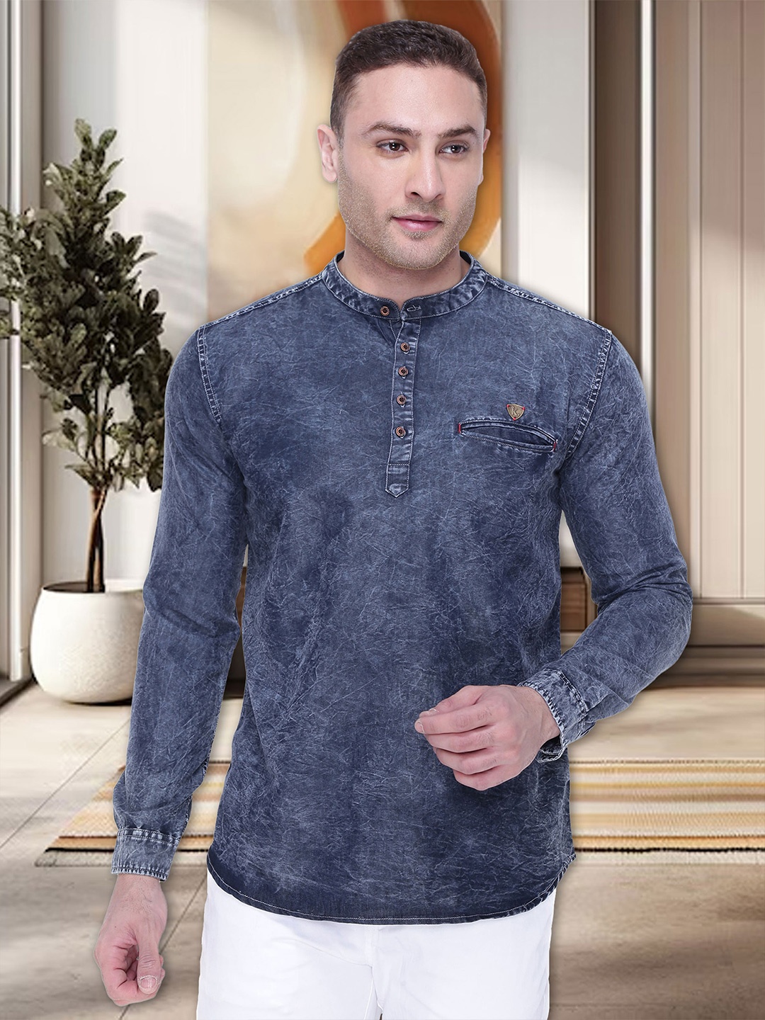 

Kuons Avenue Men Blue Denim Kurta
