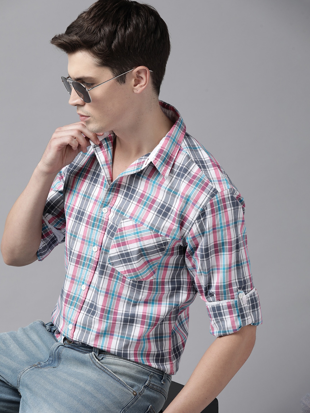 

Roadster Men Grey Comfort Tartan Checks Checked Casual Shirt