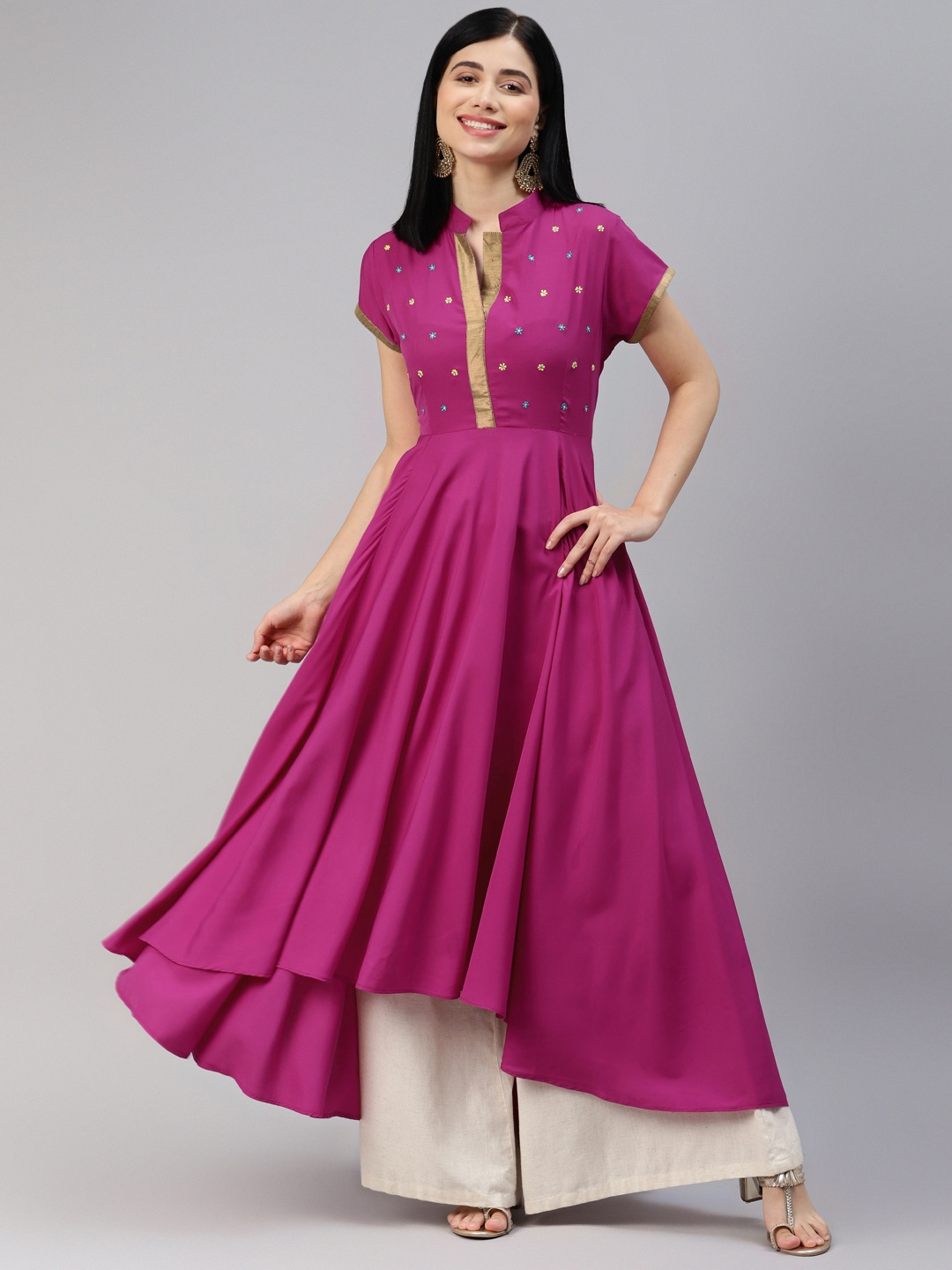 

MBE Women Magenta Embroidered Asymmetric Anarkali Kurta