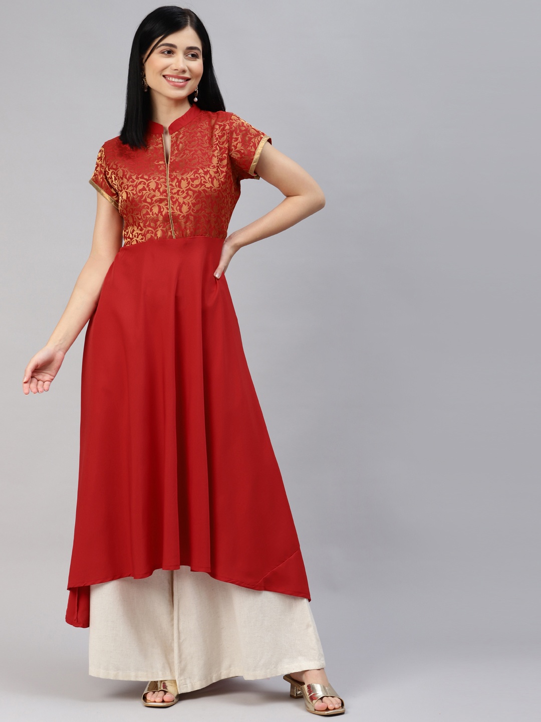 

MBE Women Red Yoke Design Asymmetric Anarkali Kurta