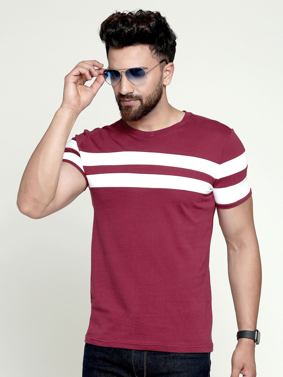 

AUSK Men Maroon & White Striped T-shirt