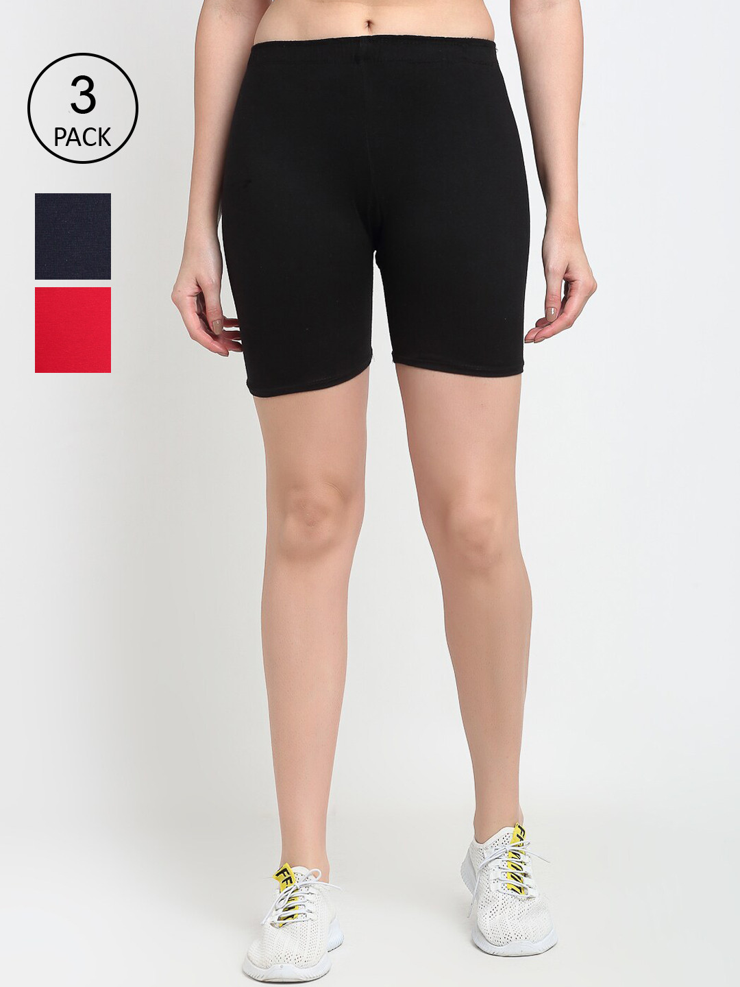 

GRACIT Women Pack Of 3 Solid Cycling Sports Shorts, Black
