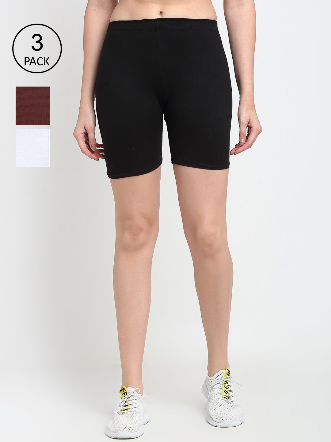 

GRACIT Women Pack Of 3 Solid Cycling Sports Shorts, Black