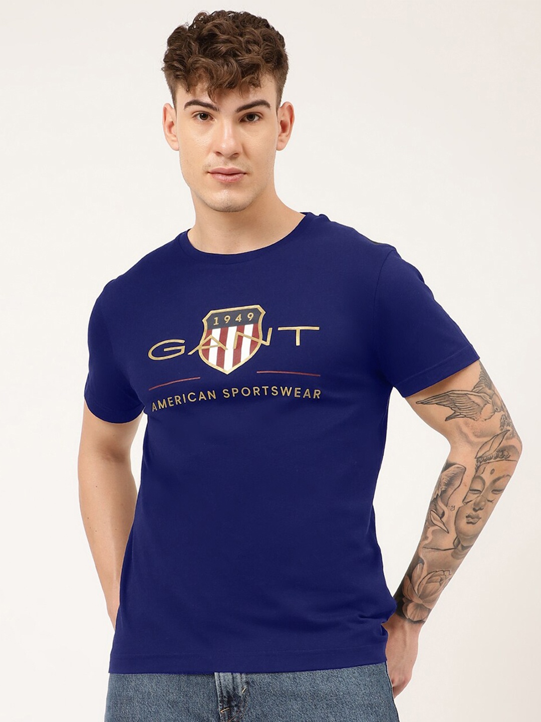 

GANT Men Blue Typography Printed Cotton T-shirt