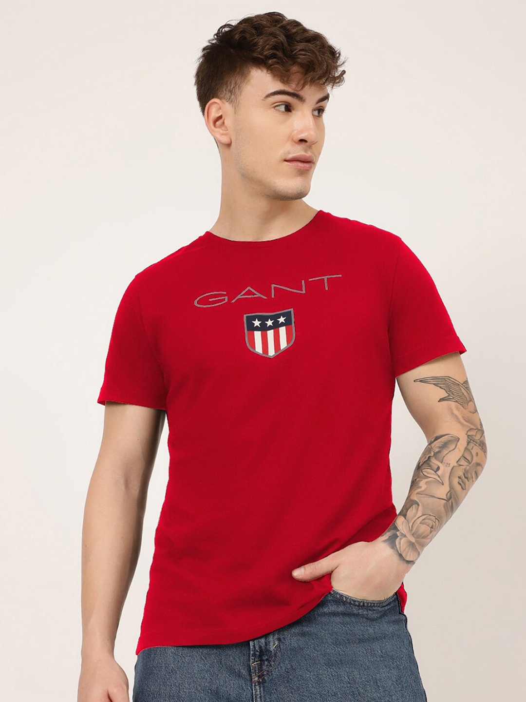 

GANT Men Navy Blue Typography Printed Cotton T-shirt