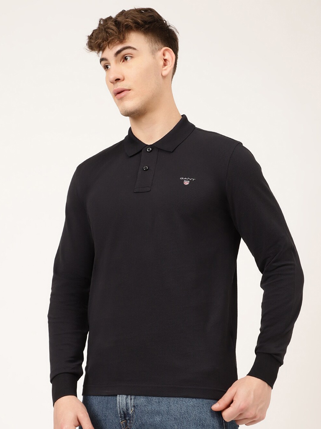 

GANT Men Black Polo Collar Cotton T-shirt