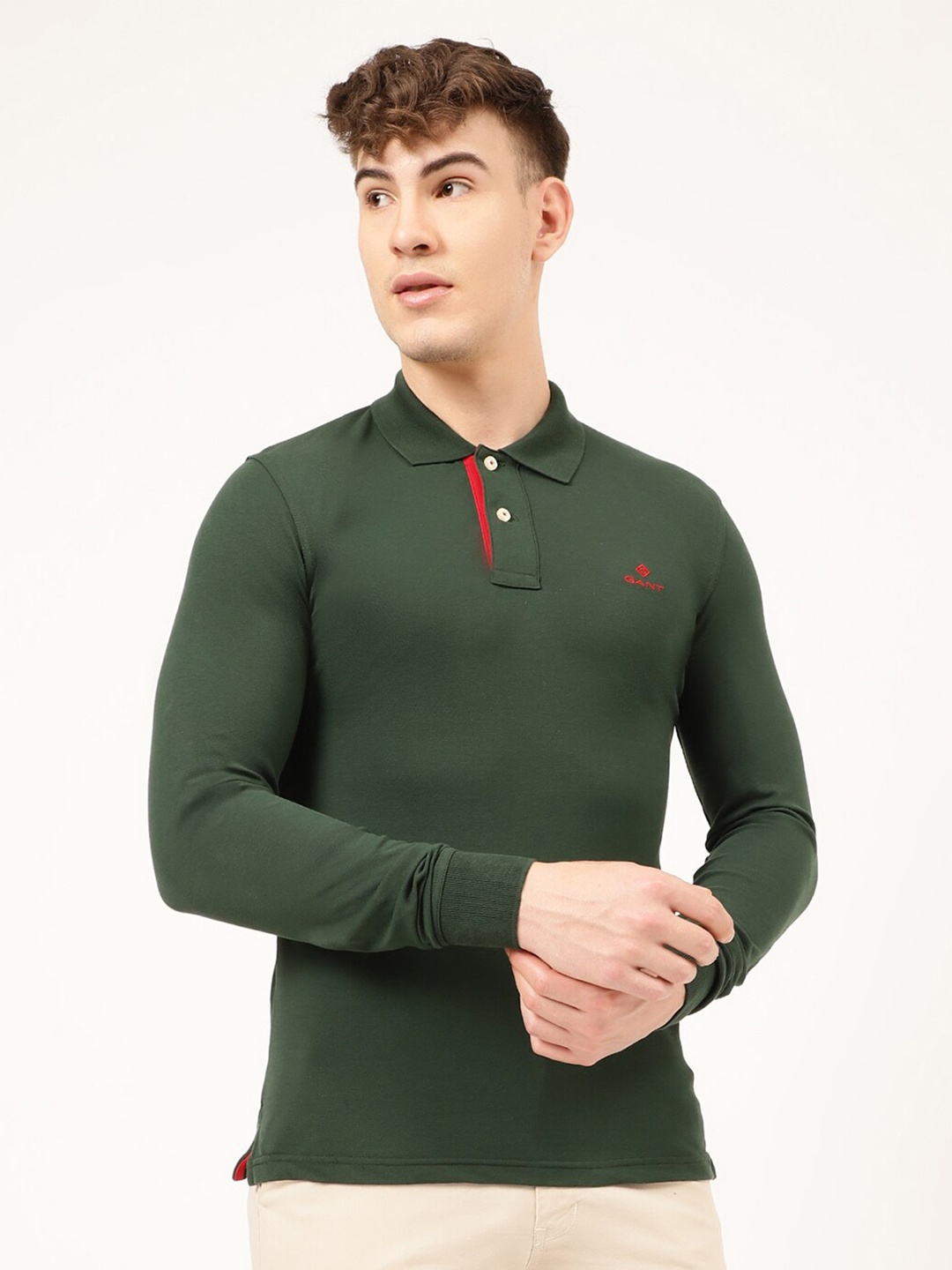 

GANT Men Green Polo Collar Slim Fit T-shirt