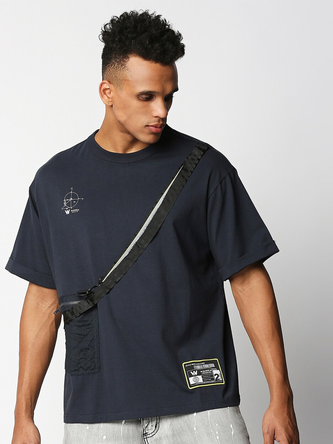 

WAIMEA Men Navy Blue Typography Printed Applique Boxy T-shirt