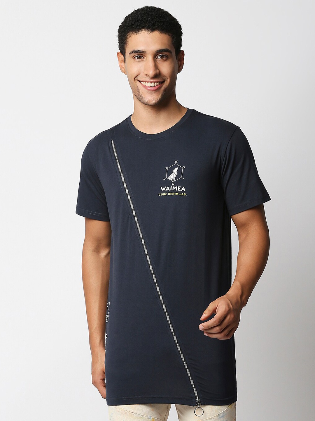 

WAIMEA Men Navy Blue Solid Cotton T-shirt