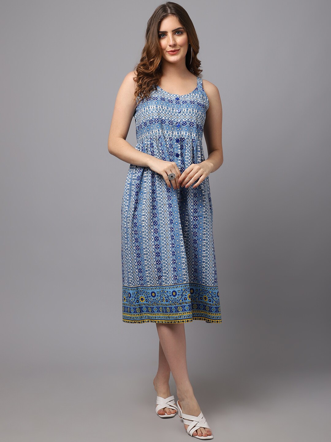 

Tulsattva Blue Ethnic Motifs Midi Dress
