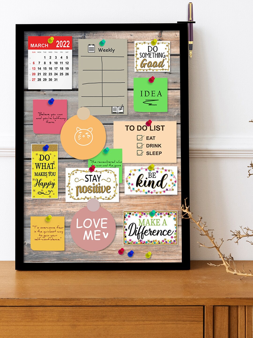 

Art Street Black Notice Board Bulletin Board with Pen Holder For Home & Office