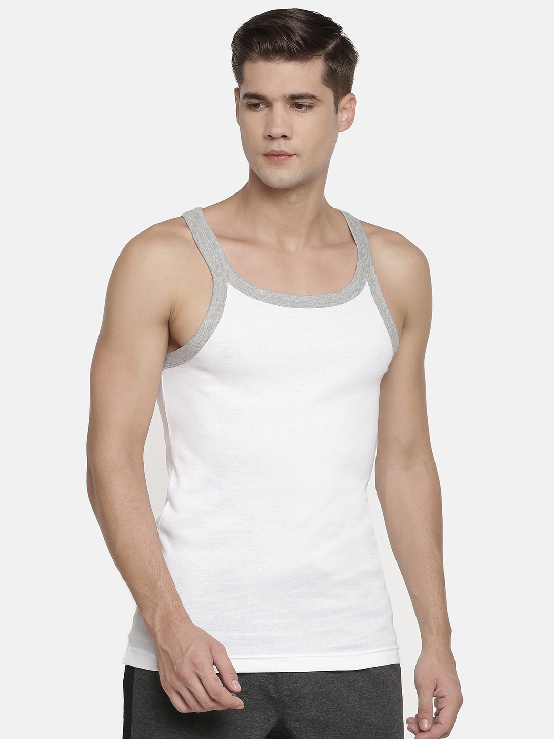 

Macroman M-Series Men White Solid Cotton Gym Vest