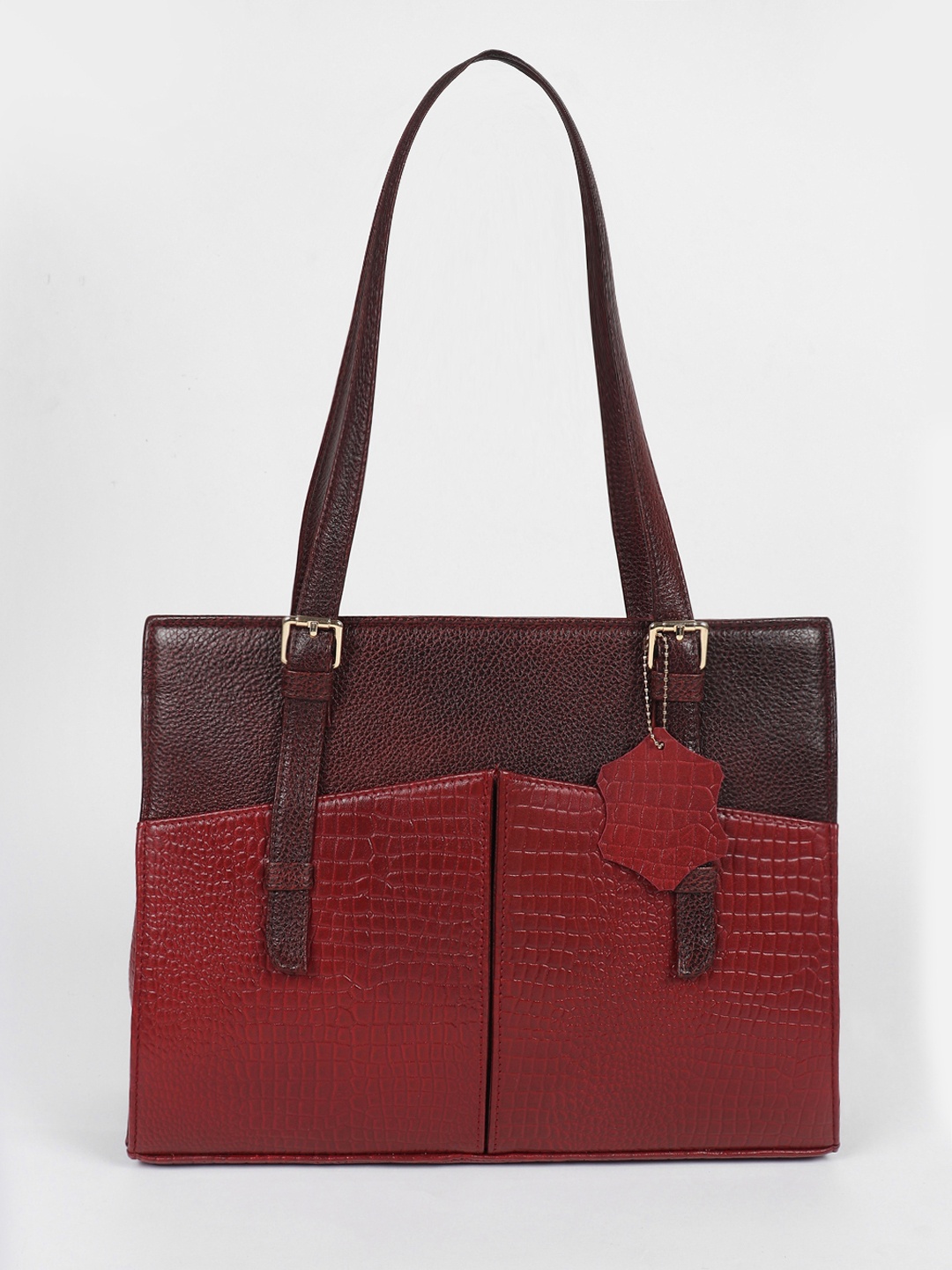 

AMYENCE Red Colourblocked Leather Structured Shoulder Bag with Tasselled