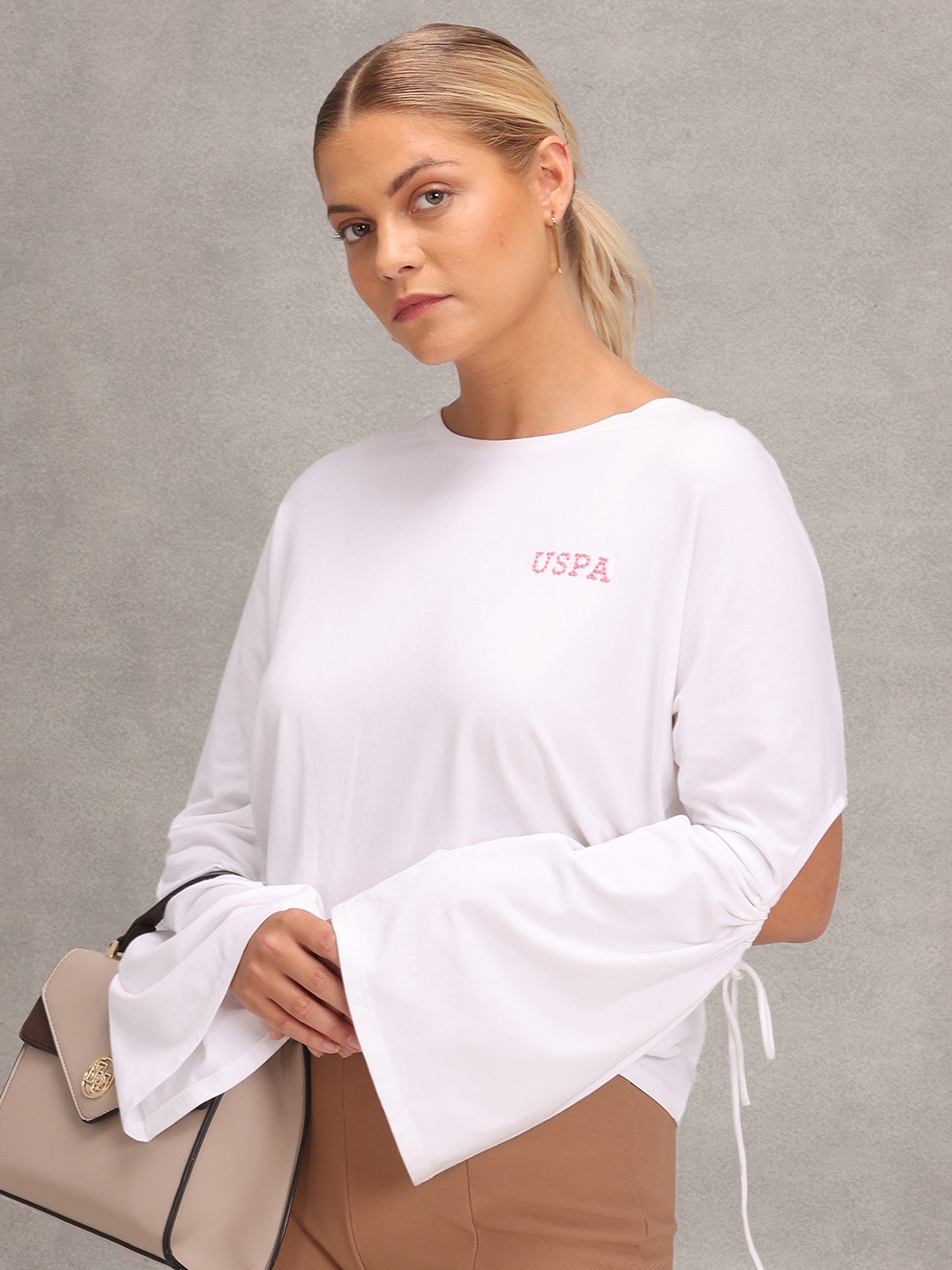 

U.S. Polo Assn. Women White Drop-Shoulder Sleeves T-shirt