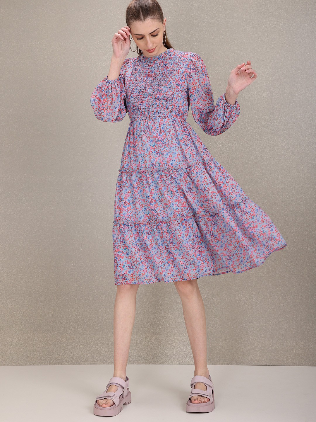 

U S Polo Assn Women Blue & Lavender Floral Midi Dress