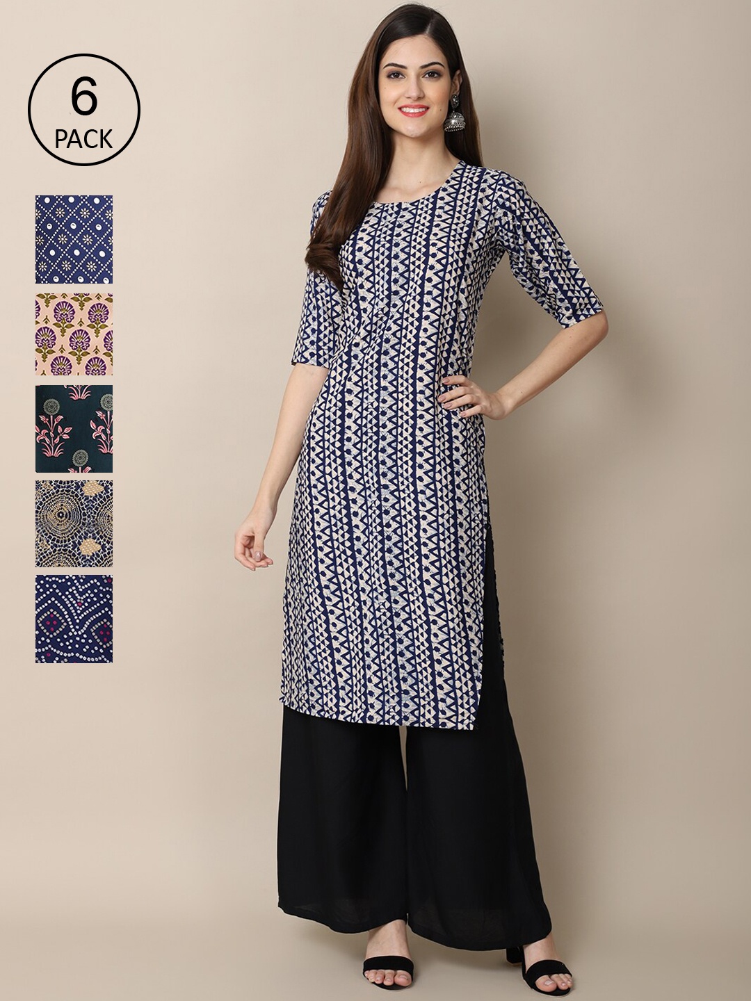 

Ethnic basket Women Multicoloured Geometric Printed Block Print Crepe Kurta, Multi