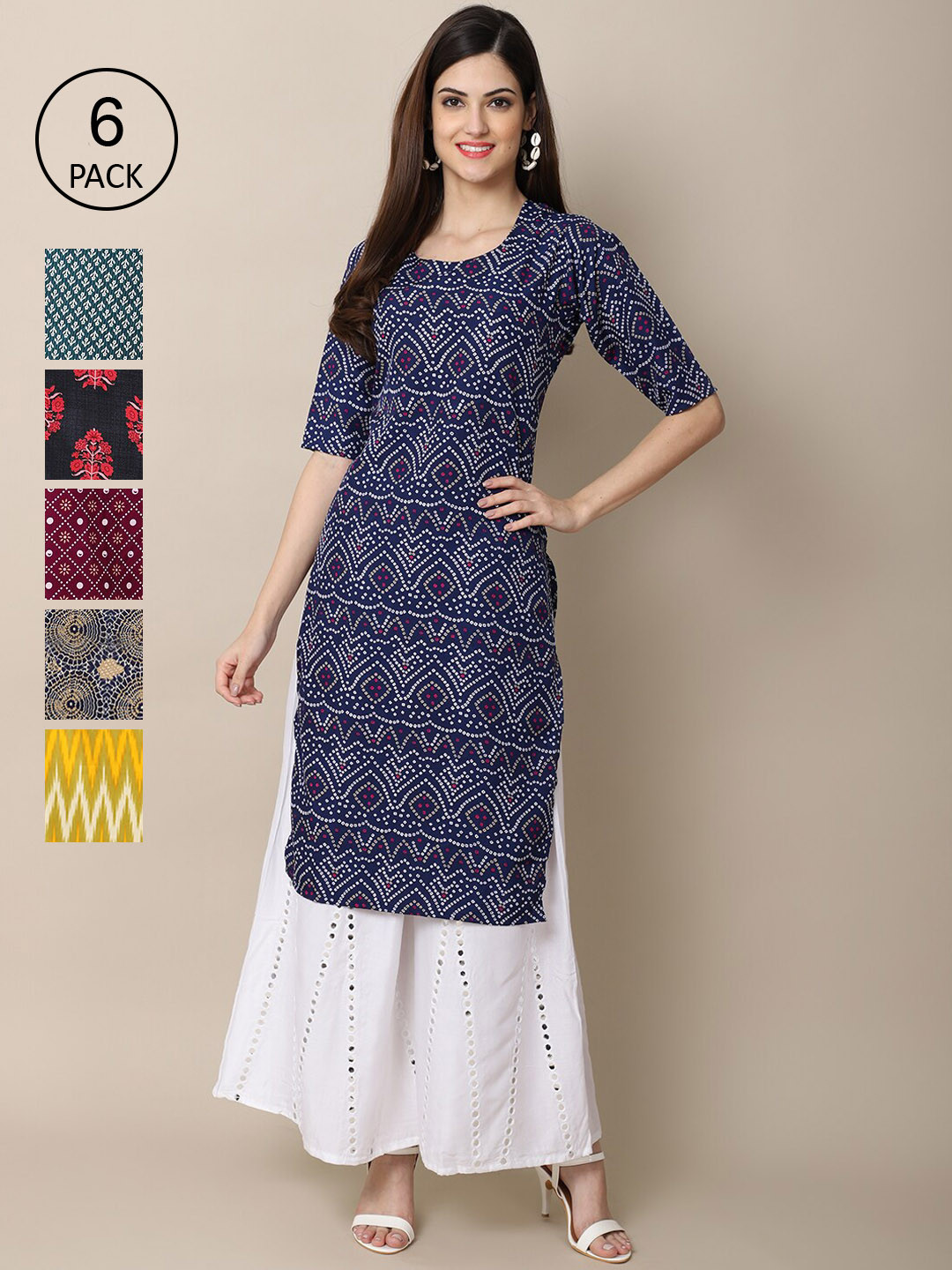 

Ethnic basket Women Multicoloured Floral Printed Thread Work Block Print Crepe Kurta, Multi