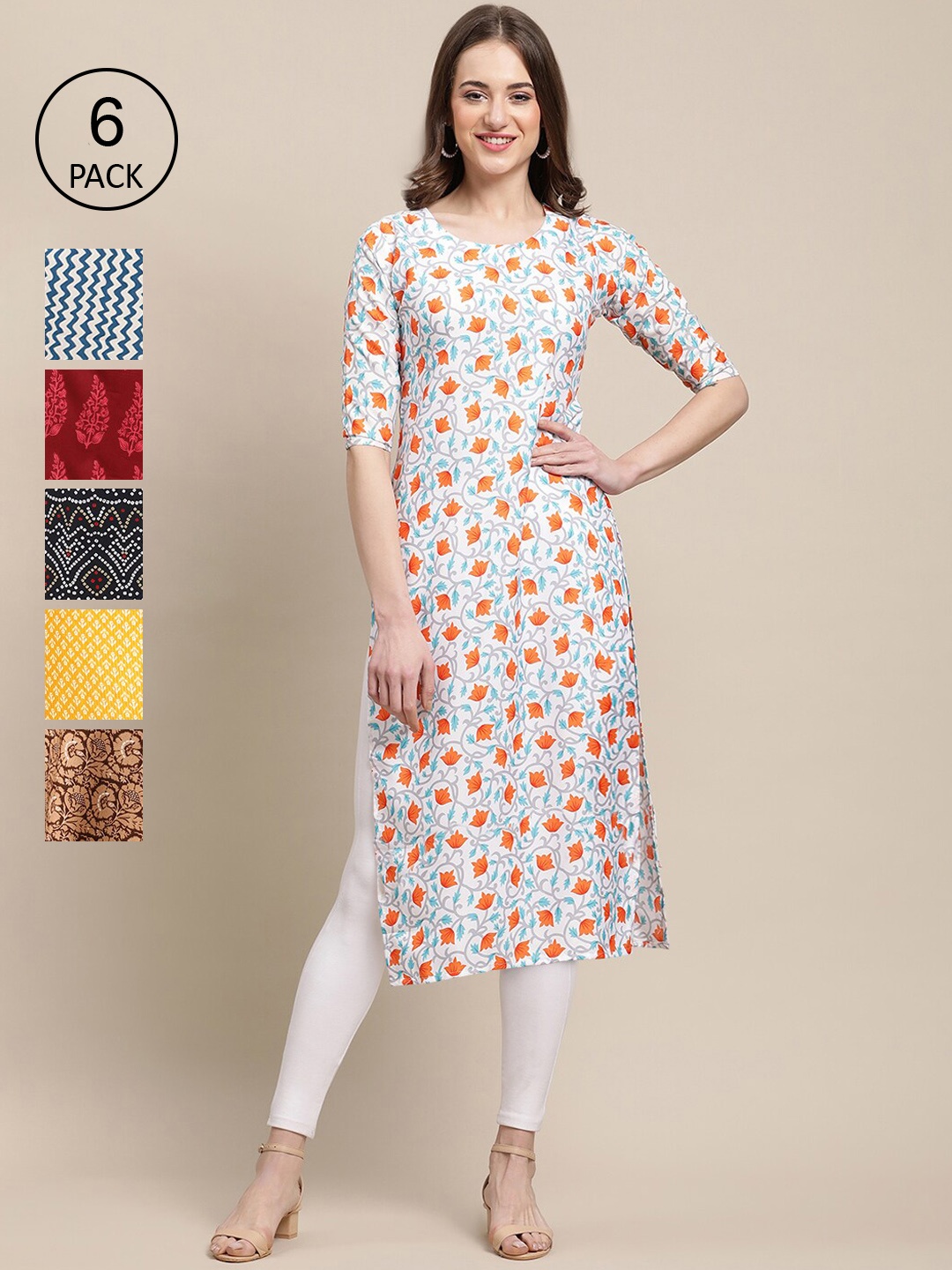 Ethnic basket Women Yellow & Red Ethnic Motifs Printed Block Print Crepe Kurta